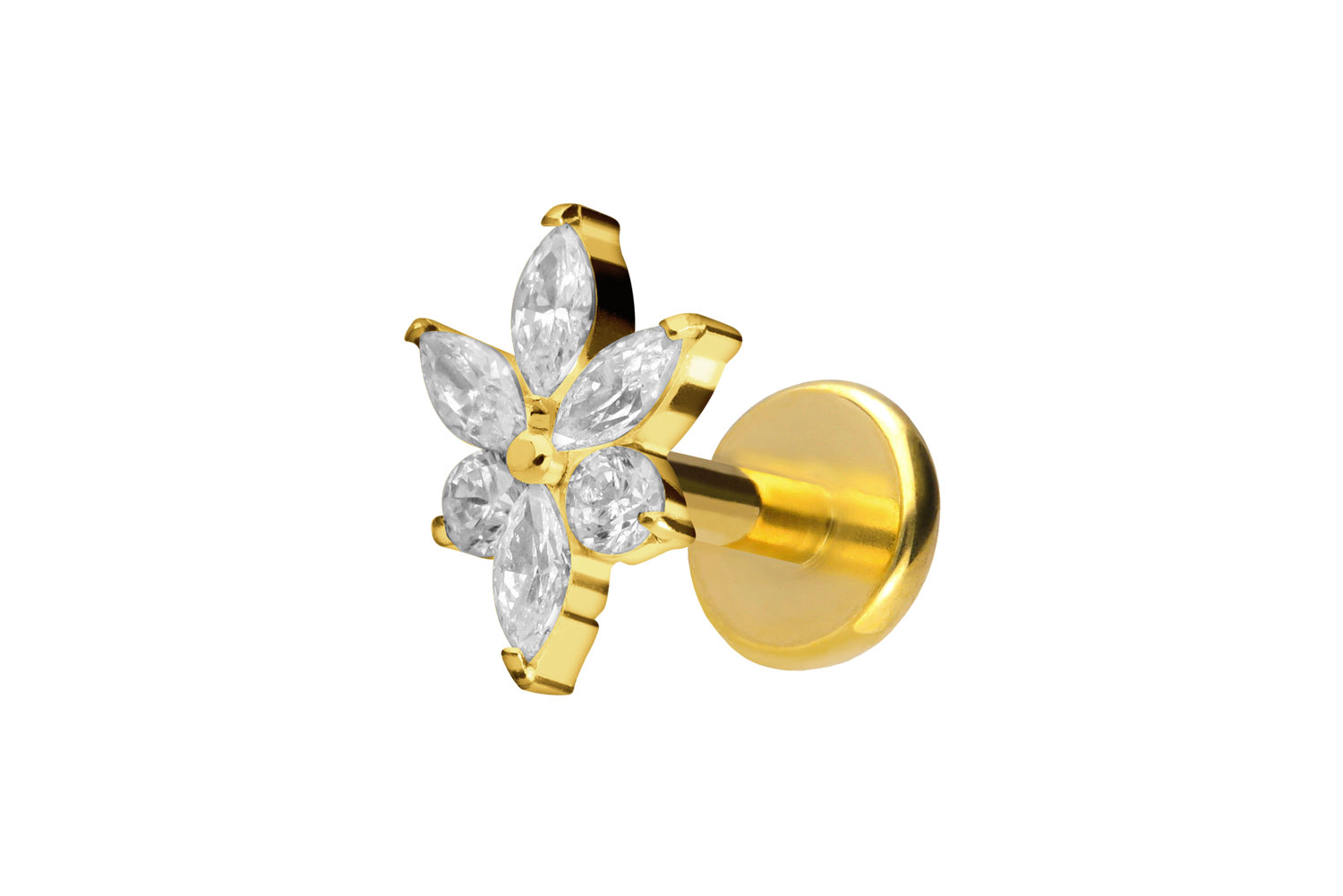 Titan Labret Piercing mit Push Fit KRISTALLBLUME